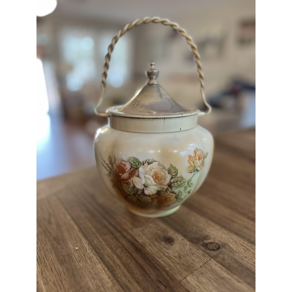Vintage RS Prussia Reproduction Orange Cream Roses Floral Cookie Biscuit Jar!